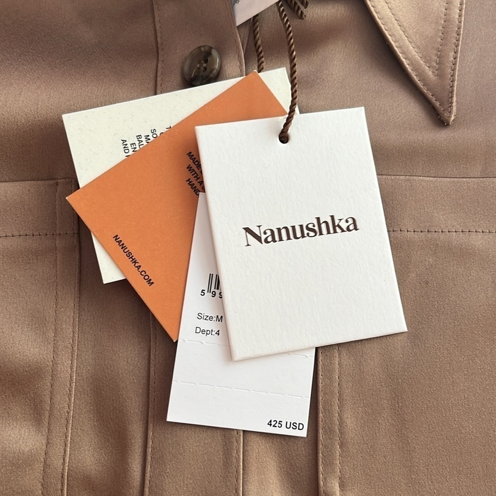 Nanushka Tippi Satin Long Sleeve Button-up Blouse in Sandstone size M - Picture 8 of 11